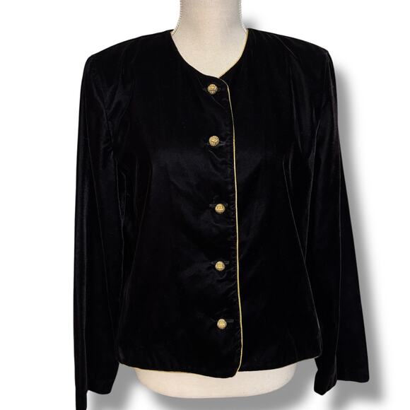 Vintage Norton McNaughton Black Velvet Jacket with Gold Trim and Buttons Size 10 - Picture 1 of 5